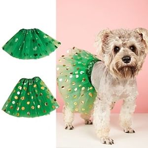Squibbon Pomeranian Teddy Irish Pet Party Dressing Mesh Skirt Four Leaf Grass Dotted Skirt Lightinthebox