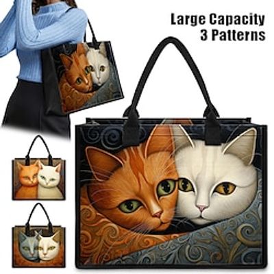Women's Handbag Tote Boston Bag Polyester Shopping Daily Travel Print Large Capacity Foldable Lightweight Cat Earth Yellow Khaki Dark Blue miniinthebox