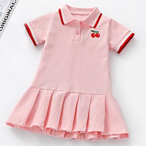 [90-130cm] girly sweet cherry embroidered lapel short sleeve dress Lightinthebox