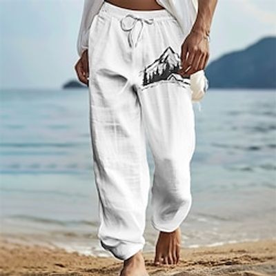 Mountain Vintage Men's Pants Trousers Outdoor Daily Wear Streetwear Cotton Linen Black White Blue S M L Mid Waist Elasticity Pants Lightinthebox