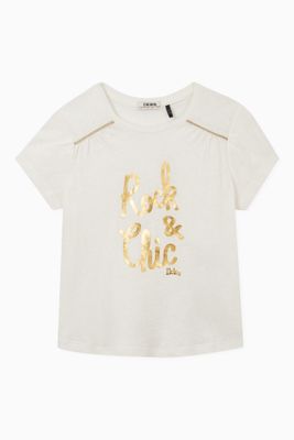 Gold Slogan T-shirt in Linen & Cotton Gold Slogan T-shirt in Linen & Cotton