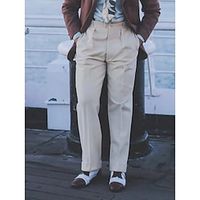 Men's Dress Pants Trousers Pleated Pants Suit Pants Button Front Pocket Straight Leg Plain Comfort Breathable Business Daily Holiday Fashion Chic Modern Black Khaki miniinthebox