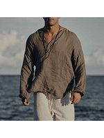 Men's Linen Half-open Collar Long-sleeved Shirt