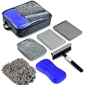 7Pcs Car Wash Cleaning Tools Kit, Car Detailing Set With Canvas Bag Wash Mitt Sponge Towels Tire Brush Window Scraper Interior Car Care Kit miniinthebox