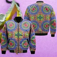 Carnival Floral Mask Artistic Abstract Men's Bomber Jacket Coat Carnival Sports  Outdoor Fall  Winter Standing Collar Long Sleeve Blue Purple S M L Polyester Weaving Lightinthebox - thumbnail