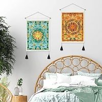 Pack of 2 Tarot Divination Woven Bohemian Wall Tapestry Art Decor Blanket Curtain Hanging Home Bedroom Living Room Decoration Nordic Cotton Linen Tassel Moon Stars Sun 14 x 20 Lightinthebox - thumbnail