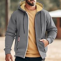 Men's Hoodie Full Zip Hoodie Fleece Hoodie Sherpa Linend Black White Red Royal Blue Blue Hooded Plain Zipper Sports  Outdoor Daily Holiday Vintage Streetwear Cool Fall  Winter Clothing Apparel Lightinthebox - thumbnail