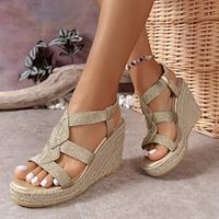 Women's Espadrille Wedge Sandals Braided Straps Summer Elastic Ankle Strap Shoes Comfortable Vacation Platform Heels Platform Sandals Apricot Black Sandals Lightinthebox