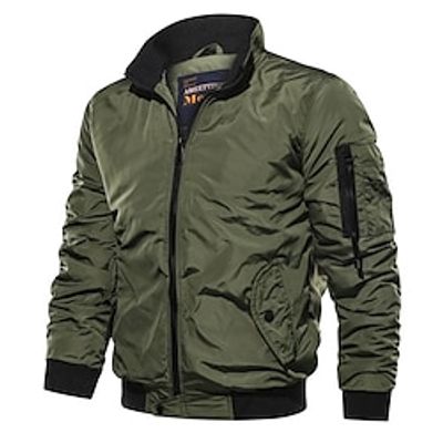 Men's Outdoor Jacket Bomber Jacket Outdoor Daily Wear Warm Fall Winter Plain Fashion Streetwear Lapel Regular Black Blue Army Green Jacket Lightinthebox