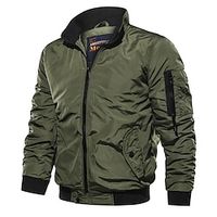 Men's Outdoor Jacket Bomber Jacket Outdoor Daily Wear Warm Fall Winter Plain Fashion Streetwear Lapel Regular Black Blue Army Green Jacket Lightinthebox - thumbnail