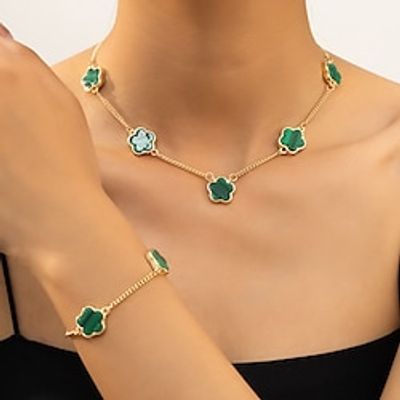 Jewelry Set Two-piece Suit Alloy Necklace Bracelets Women's Punk Fashion Cute Lovely Fancy Flower Shape Clover Jewelry Set For Wedding Party Gift Lightinthebox