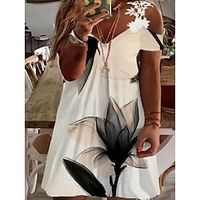Women's Plus Size Casual Dress Apple Shaped Dress Lace Floral Geometric Midi Dress Short Sleeve Lace Patchwork Strap Fashion Outdoor Wine Beige Summer Dress Spring 2023 Lightinthebox - thumbnail