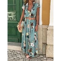 Women's Casual Dress Swing Dress Floral Button Print Shirt Collar Long Dress Maxi Dress Bohemia Boho Holiday Vacation Short Sleeve Loose Fit Yellow Blue Purple Summer S M L XL 2XL Lightinthebox