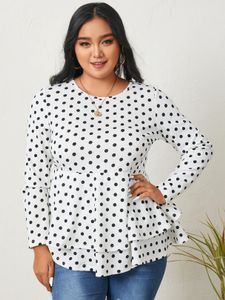 YOINS Plus Size Crew Neck Polka Dot Long Sleeves Blouse