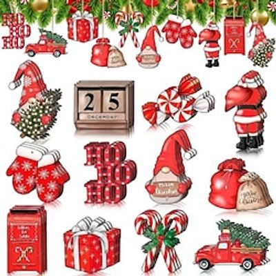 24pcs Christmas Tree Ornaments Xmas Wooden Christmas Winter Retro Style Red Santa Claus And Candy Hanging Decoration Pendant For Outdoor Festival Party Gift (with Rope) Lightinthebox