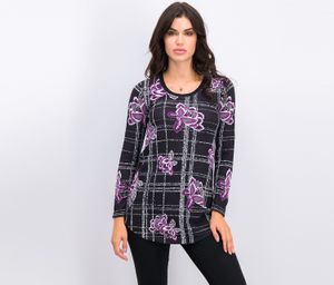 Petite Long Sleeve Tunic Sweater  Black/Purple