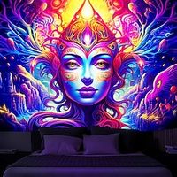 Blacklight Tapestry UV Reactive Glow in the Dark Goddness Trippy Misty Nature Landscape Hanging Tapestry Wall Art Mural for Living Room Bedroom miniinthebox - thumbnail