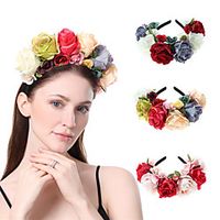 AliExpress New Fabric Big Rose Flower Christmas Halloween Wide Hair Band Retro Headband Lightinthebox - thumbnail