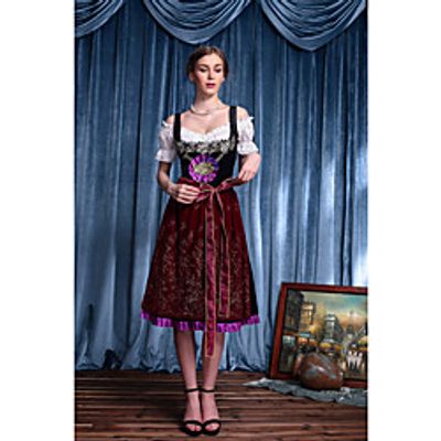 Carnival Oktoberfest Beer Dirndl Trachtenkleider Women's Top Dress Waist Belt Bavarian Costume Burgundy Lightinthebox