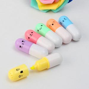 6Pcs Mini Cute Face Pill Shaped Highlighter Pens For Writing Marker Pen