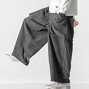 Men's Sweatpants Wide Leg Sweatpants Corduroy Pants Pocket Drawstring Elastic Waist Plain Comfort Breathable Outdoor Daily Going out Fashion Casual Black White Lightinthebox