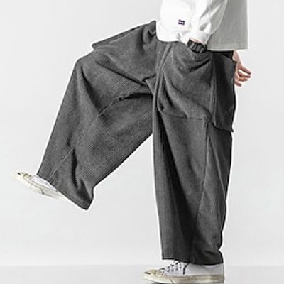Men's Sweatpants Wide Leg Sweatpants Corduroy Pants Pocket Drawstring Elastic Waist Plain Comfort Breathable Outdoor Daily Going out Fashion Casual Black White miniinthebox