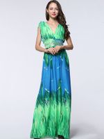 Bohemian Women Printed V-Neck Sleeveless Beach Maxi Dress