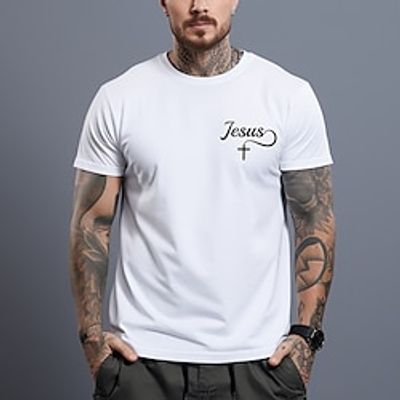 Jesus Black White Burgundy T shirt Tee Men's Graphic Cotton Blend Shirt Sports Classic Shirt Short Sleeve Comfortable Tee Sports Outdoor Holiday Summer Fashion Designer Clothing S M L XL XXL XXXL Lightinthebox