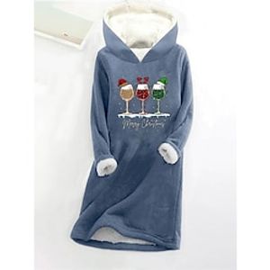 Women's Christmas Dress Hoodie Dress Mini Dress Sherpa Fleece Lined Warm Outdoor Christmas Going out Hoodie Print Christmas Hat Loose Fit Black Dark Pink Blue S M L XL XXL Lightinthebox