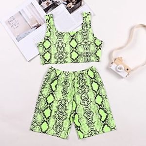 2 Pieces Kids Girls' Color Block Shorts Suit Set Sleeveless Active Casual 7-13 Years Summer Green Lightinthebox