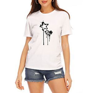 Women's T shirt Graphic Prints Round Neck Tops 100% Cotton White miniinthebox