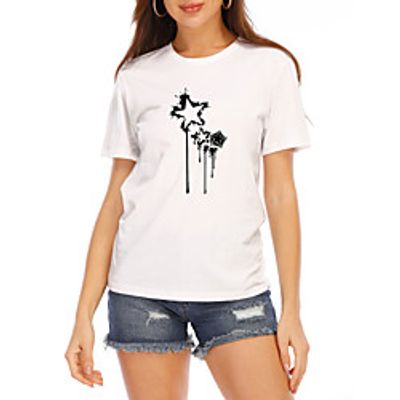 Women's T shirt Graphic Prints Round Neck Tops 100% Cotton White miniinthebox