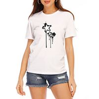 Women's T shirt Graphic Prints Round Neck Tops 100% Cotton White miniinthebox - thumbnail