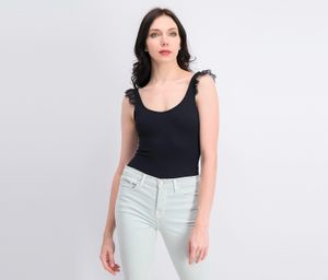 Womens Sleeveless Bodysuit With Lace Trim  Black
