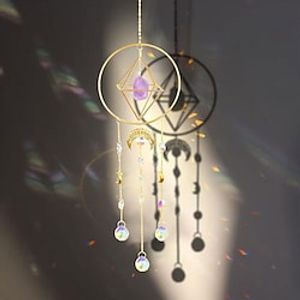 Crystal Suncatcher for Window, Handmade Gold-Plated Moon Phase Sun Trap,Colored Crystal Sunshade, Prism Sunshade,Window Ornament miniinthebox