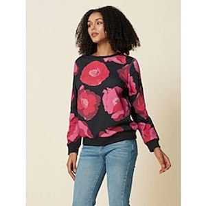 Women's Pullover Cotton Floral Valentine's Day Casual Fuchsia Romantic Casual Print Round Neck Long Sleeve Top Micro-elastic Spring   Fall Lightinthebox