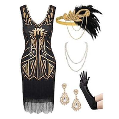 Retro Vintage Roaring 20s 1920s Flapper Dress Outfits Accessories Set The Great Gatsby Women's Sequins Tassel Fringe Cosplay Costume Christmas Halloween Party / Evening Dress miniinthebox Retro Vintage Roaring 20s 1920s Flapper Dress Outfits Accessories Set The Great Gatsby Women's Sequins Tassel Fringe Cosplay Costume Christmas Halloween Party / Evening Dress miniinthebox