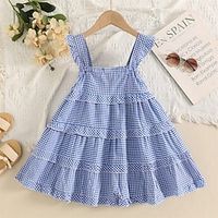 Kids Girls' Dress Plaid Sleeveless School Formal Performance Fashion Cute Polyester Summer Spring 2-13 Years Blue plaid Lightinthebox