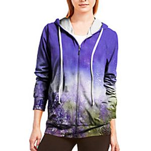 Women's Hoodie Zip Up Hoodie Sweatshirt Plants Abstract Zipper Print Daily Sports 3D Print Active Streetwear Hoodies Sweatshirts  Purple miniinthebox