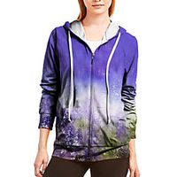 Women's Hoodie Zip Up Hoodie Sweatshirt Plants Abstract Zipper Print Daily Sports 3D Print Active Streetwear Hoodies Sweatshirts  Purple miniinthebox - thumbnail