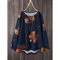 Women's Plus Size T shirt Tee Flower Daily Royal Blue Long Sleeve Daily Casual Crew Neck All Seasons Lightinthebox