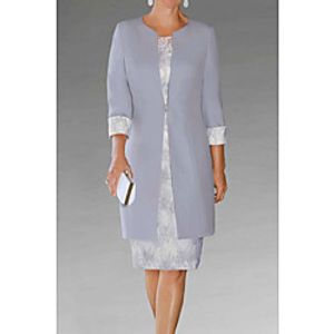 Sheath / Column Mother of the Bride Dress Plus Size Jewel Neck Knee Length Lace Polyester 3/4 Length Sleeve with Lace 2021 miniinthebox