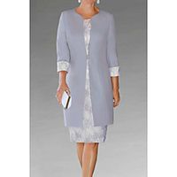 Sheath / Column Mother of the Bride Dress Plus Size Jewel Neck Knee Length Lace Polyester 3/4 Length Sleeve with Lace 2021 miniinthebox - thumbnail
