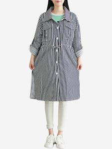 Striped Side Split Pockets Long Sleeve Jackets