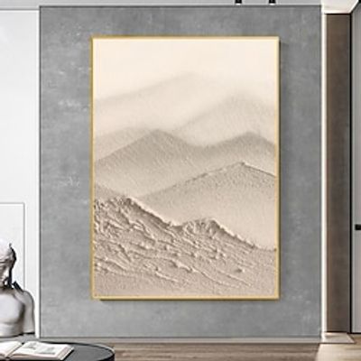 Beige Mountains abstract painting Handpainted Large Beige abstract painting wall art Beige and white textured wall art for Home Decor Stretched Frame Ready to Hang miniinthebox