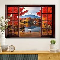 Landscape Wall Art Canvas Autumn Scenery Wth False Windows Prints and Posters Landscape Pictures Decorative Fabric Painting For Living Room Pictures No Frame miniinthebox