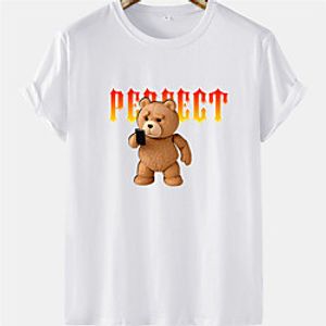 Men's Unisex Tee T shirt Hot Stamping Graphic Prints Bear Letter Plus Size Short Sleeve Casual Tops 100% Cotton Basic Designer Big and Tall White Black Khaki miniinthebox