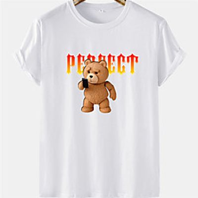 Men's Unisex Tee T shirt Hot Stamping Graphic Prints Bear Letter Plus Size Short Sleeve Casual Tops 100% Cotton Basic Designer Big and Tall White Black Khaki miniinthebox