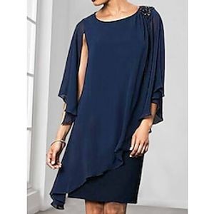 Women's Prom Dress Wedding Guest Dress Party Dress Midi Dress Navy Blue Short Sleeve Pure Color Layered Summer Spring Fall Strapless Fashion Office Wedding Guest S M L XL 2XL 3XL Presale Lightinthebox