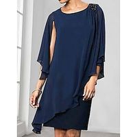 Women's Prom Dress Wedding Guest Dress Party Dress Midi Dress Navy Blue Short Sleeve Pure Color Layered Summer Spring Fall Strapless Fashion Office Wedding Guest S M L XL 2XL 3XL Presale Lightinthebox - thumbnail